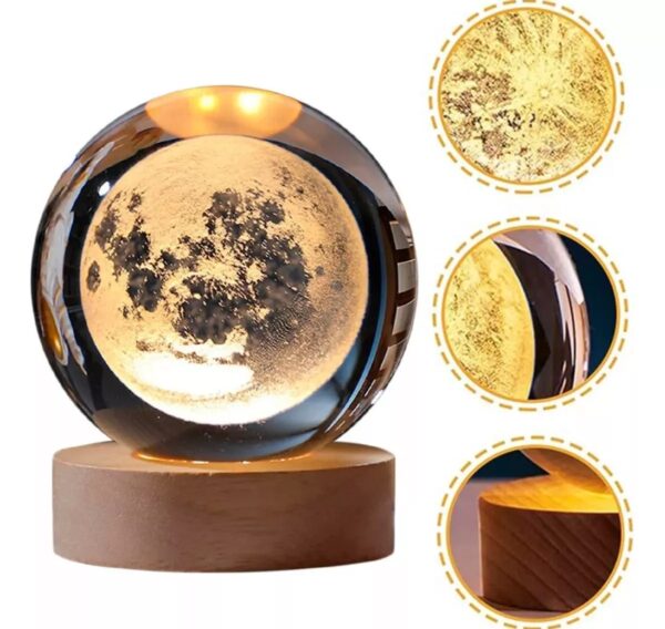 Lampara De Cristal Bola 3d Luna